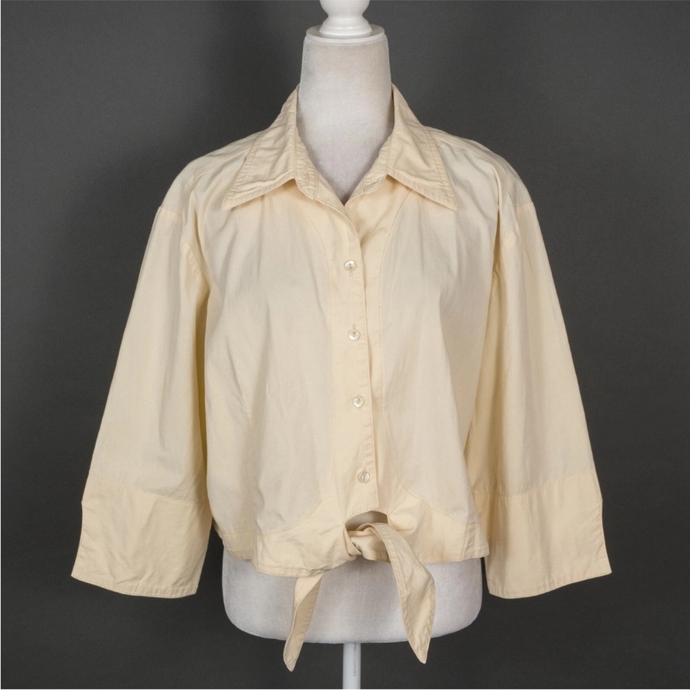 Y2k Front Tie 3/4 Sleeves w/Slits Blouse Cropped by Cactus Flower Size XL